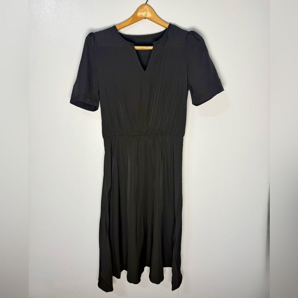 Black Midi Sheath Dress with V-Neck | M
